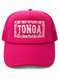 TONGA Embroidered Paisley Design Trucker Hat - Pink