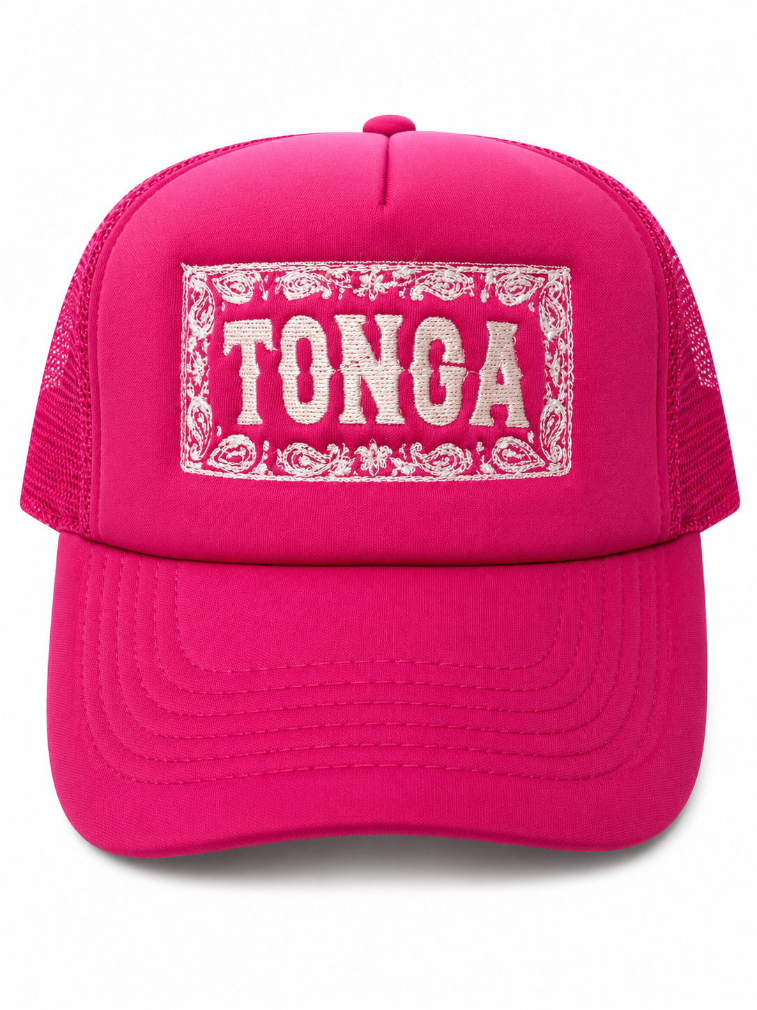 TONGA Embroidered Paisley Design Trucker Hat - Pink