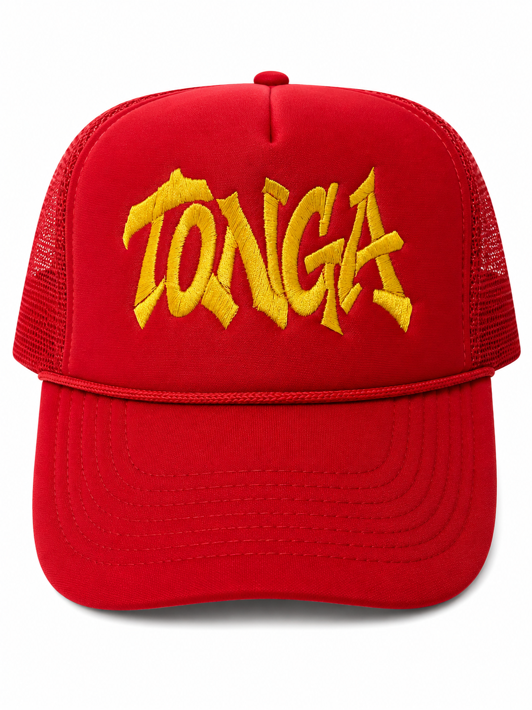 TONGA Embroidered Trucker Hat - Red & gold