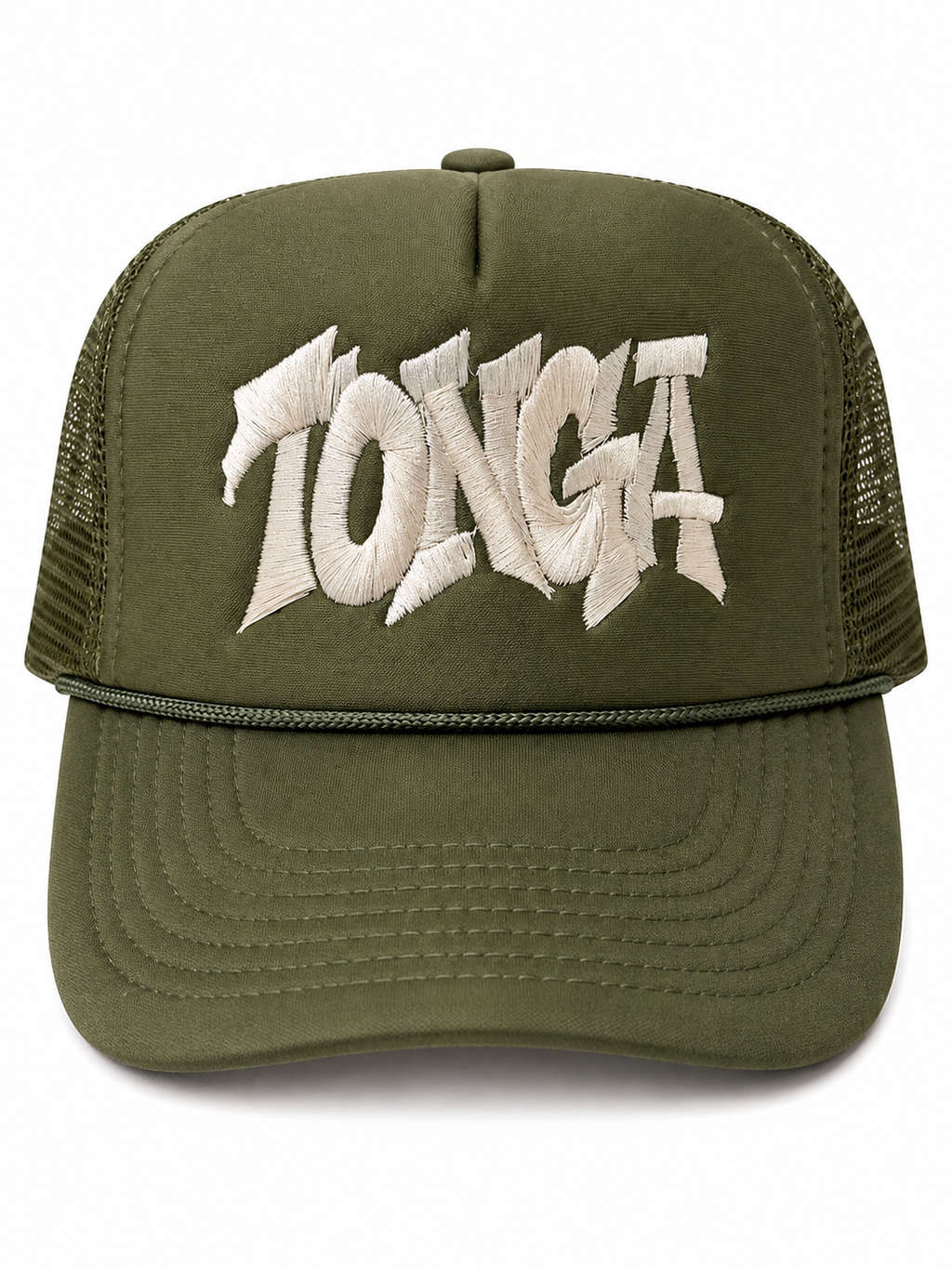 TONGA Embroidered Trucker Hat - Olive Green