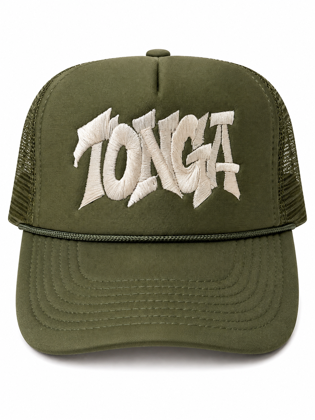 TONGA Embroidered Trucker Hat - Olive Green