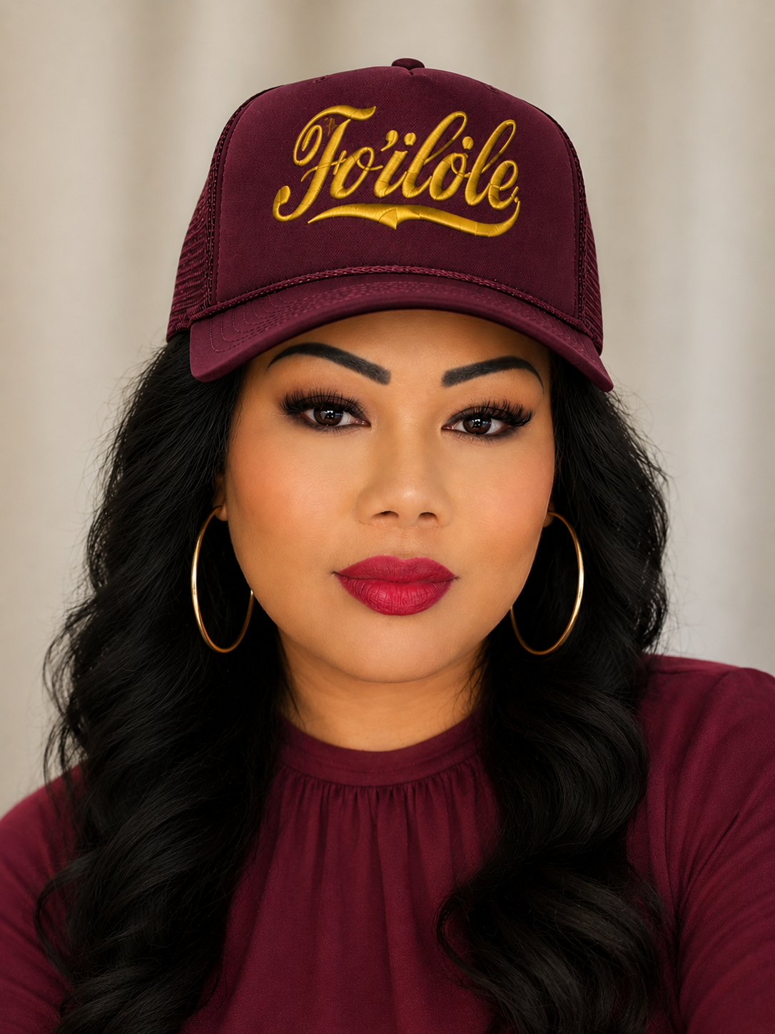 FO'ILOLE Embroidered Trucker Hat - Burgundy