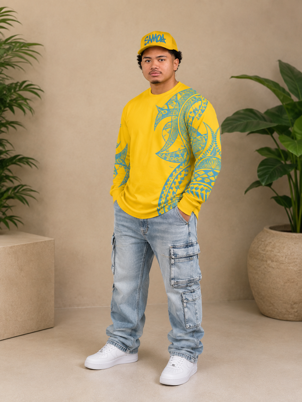 SAMOA Embroidered Design Trucker Hat - Yellow