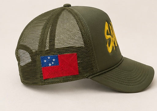 SAMOA Embroidered Trucker Hat - Olive Green
