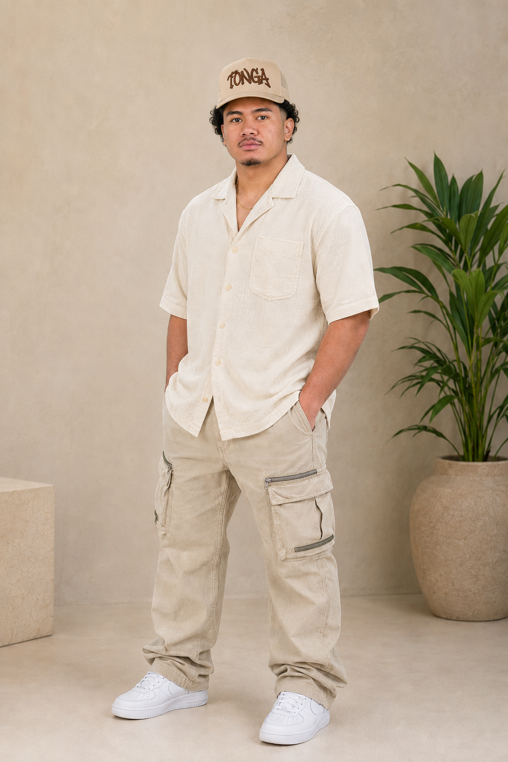 TONGA Embroidered Trucker Hat - Cream