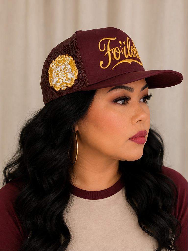 FO'ILOLE Embroidered Trucker Hat - Burgundy