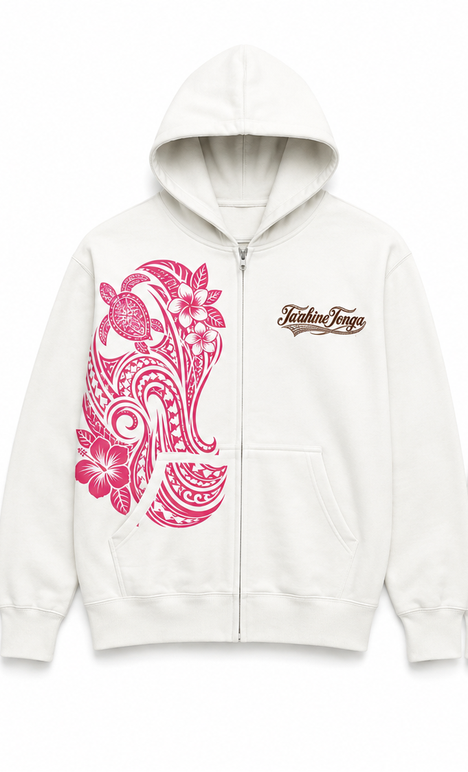 LOLELISHEZ Polynesian Zip-Up Hoodie - White