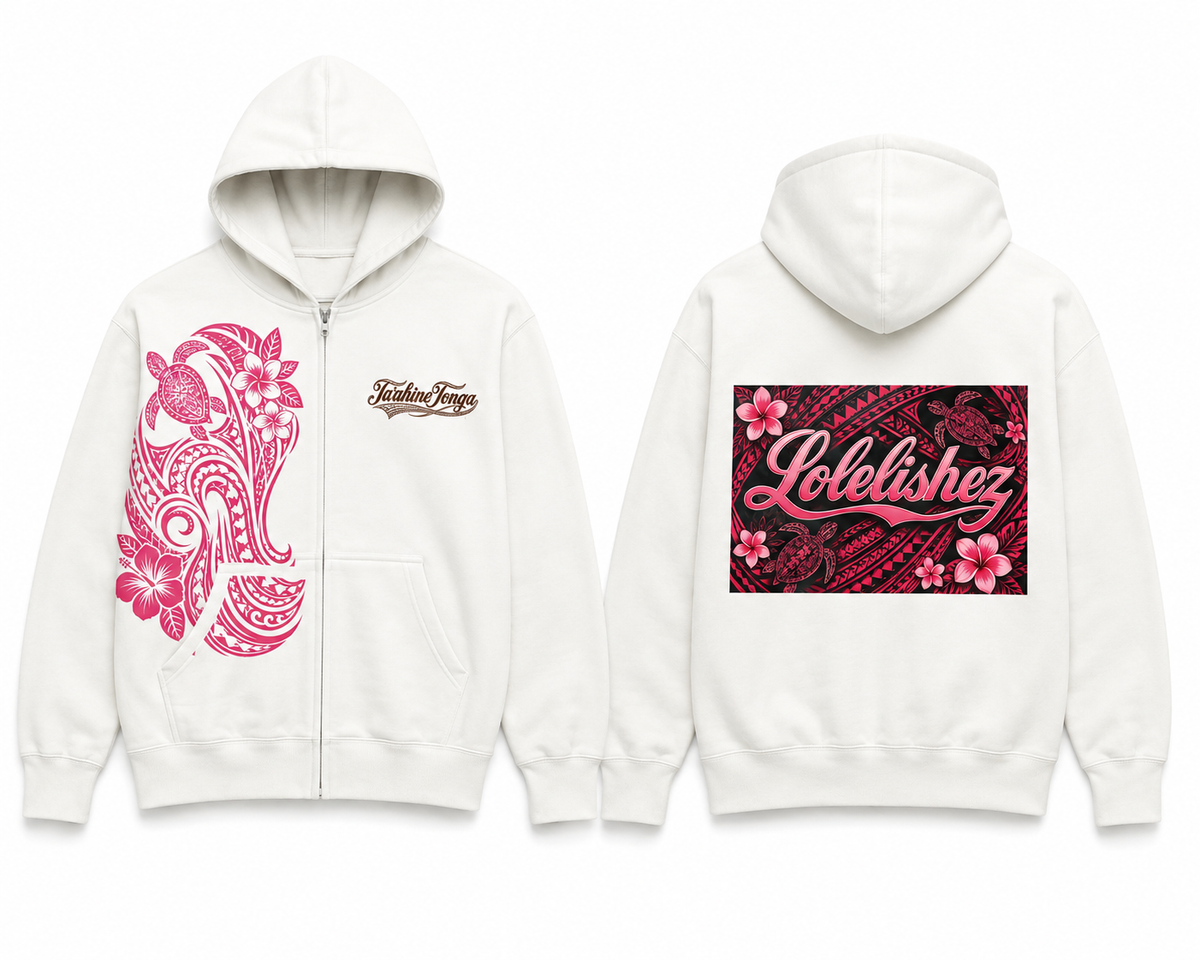 LOLELISHEZ Polynesian Zip-Up Hoodie - White