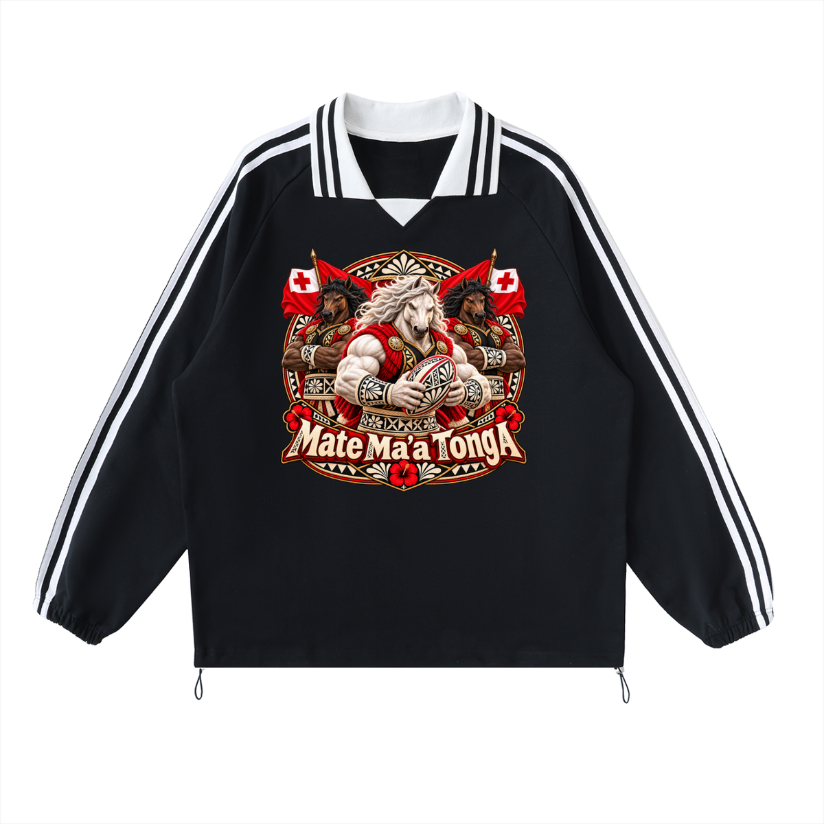 Mate Ma’a Tonga Warrior Stallion Striped Lapel Collar Sweatshirt