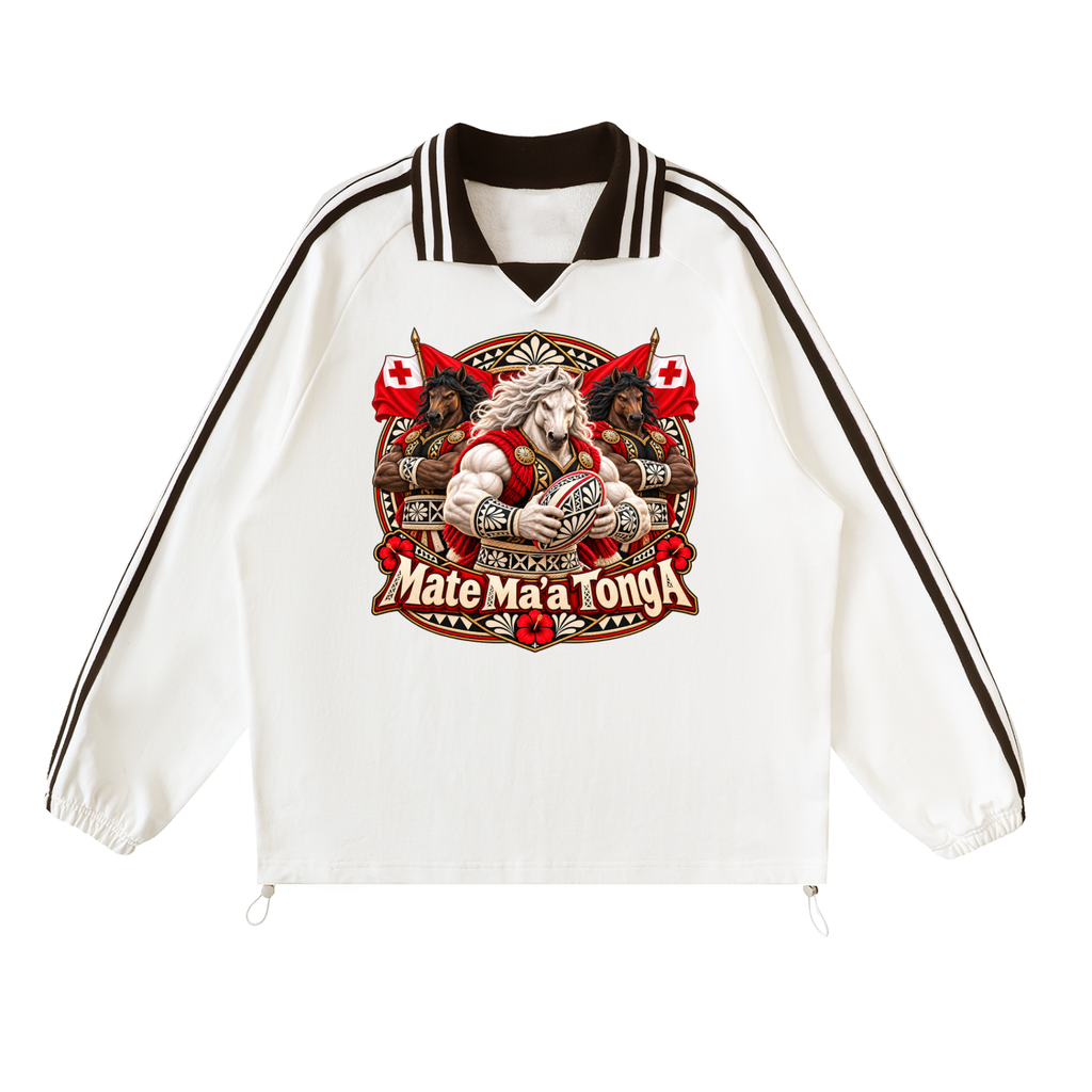 Mate Ma’a Tonga Warrior Stallion Striped Lapel Collar Sweatshirt